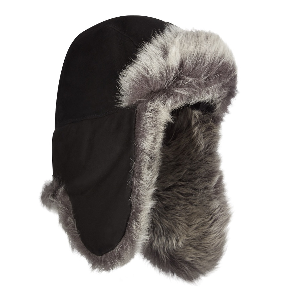 UGG Black and Gray Fur-Lined Hat